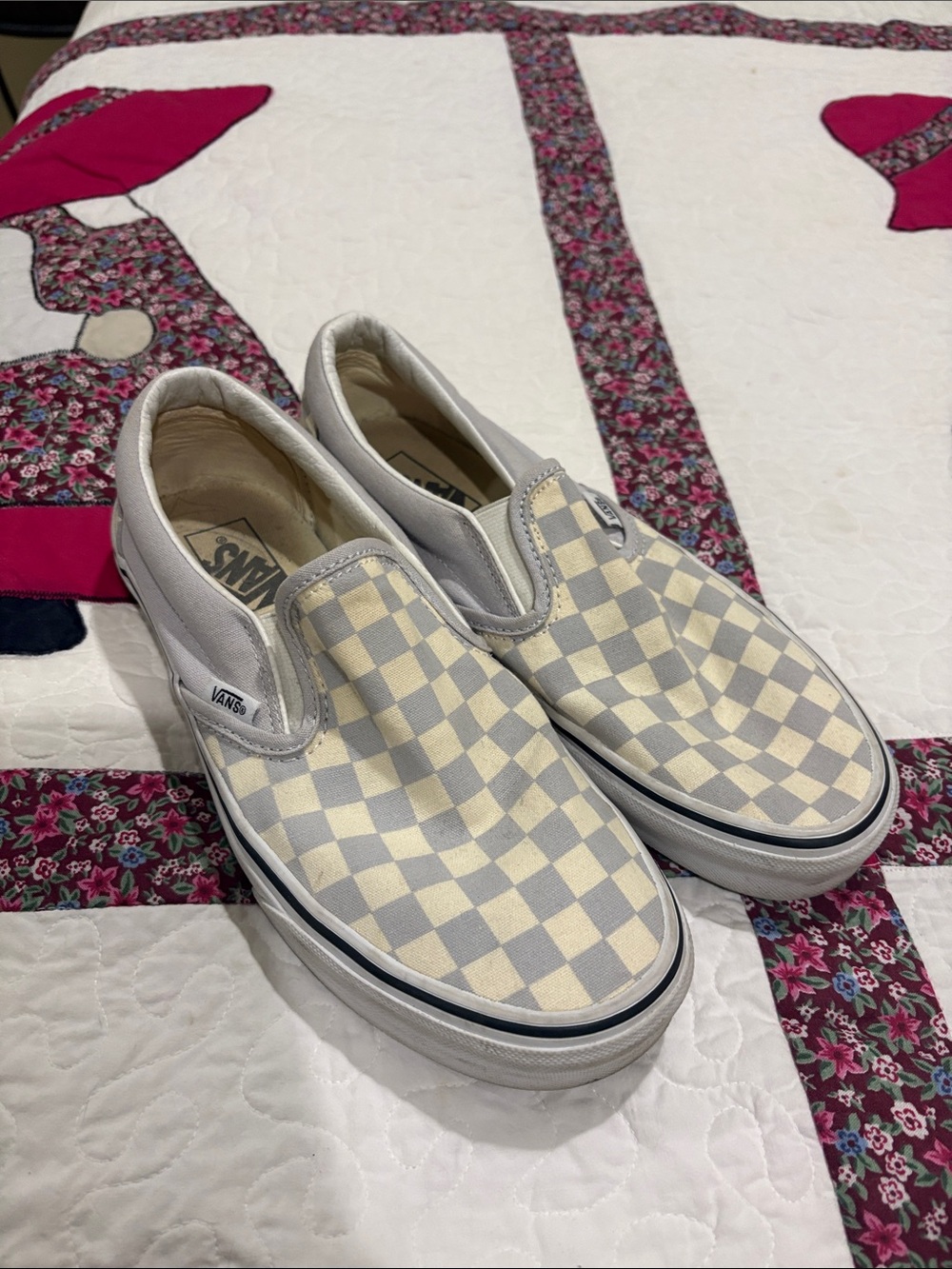 Vans Slip-On Checkerboard Sneakers - Cream & Gray